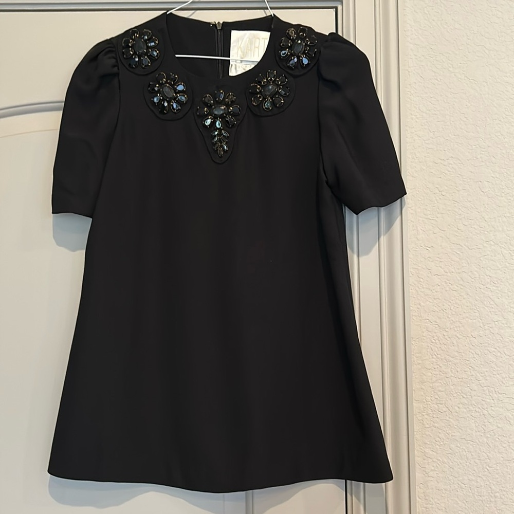 Karta Black Jeweled Neck Tunic Top